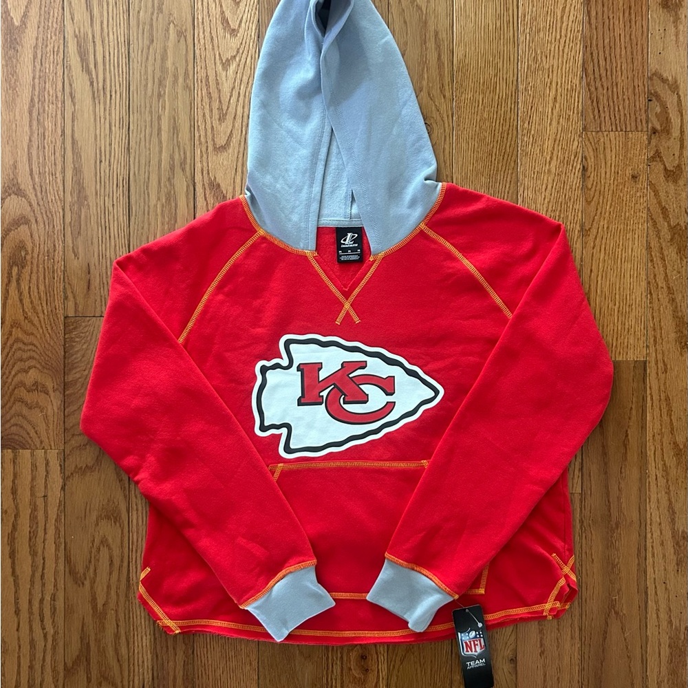 Kansas City Chiefs Logo Athletic V-Neck Hoodie Size Medium NEW Women’s